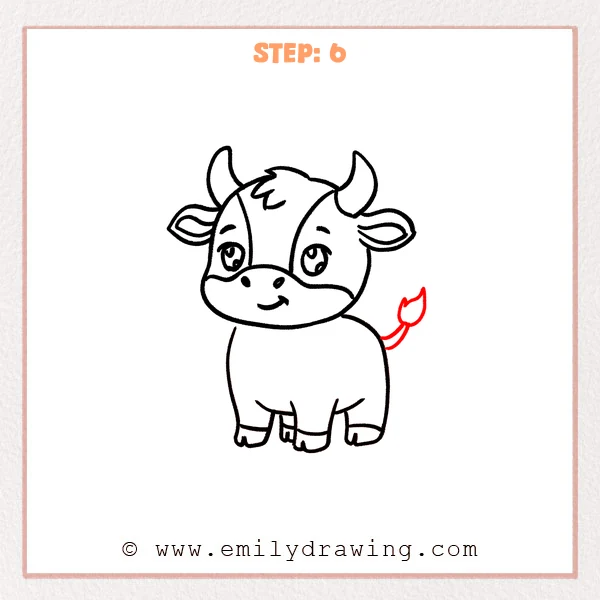 how to draw a cartoon bull - Cartoon bull with a short curved tail added on the back, ending in a small tuft.